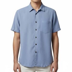 Tommy Bahama 100% Silk Blue Button Down Shirt Size Small P2P 23”